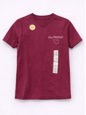 Girls “Oui, Waffles!” Graphic Tee – Burgundy – Size XS (4-5) – New